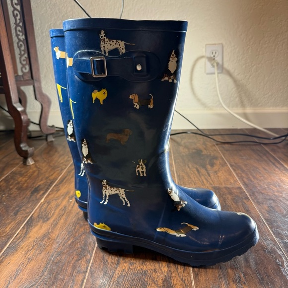 Norty Navy Blue Dog Print Rubber Rain Boots | US 11 EU 42 | Waterproof Wellies - Picture 3 of 8